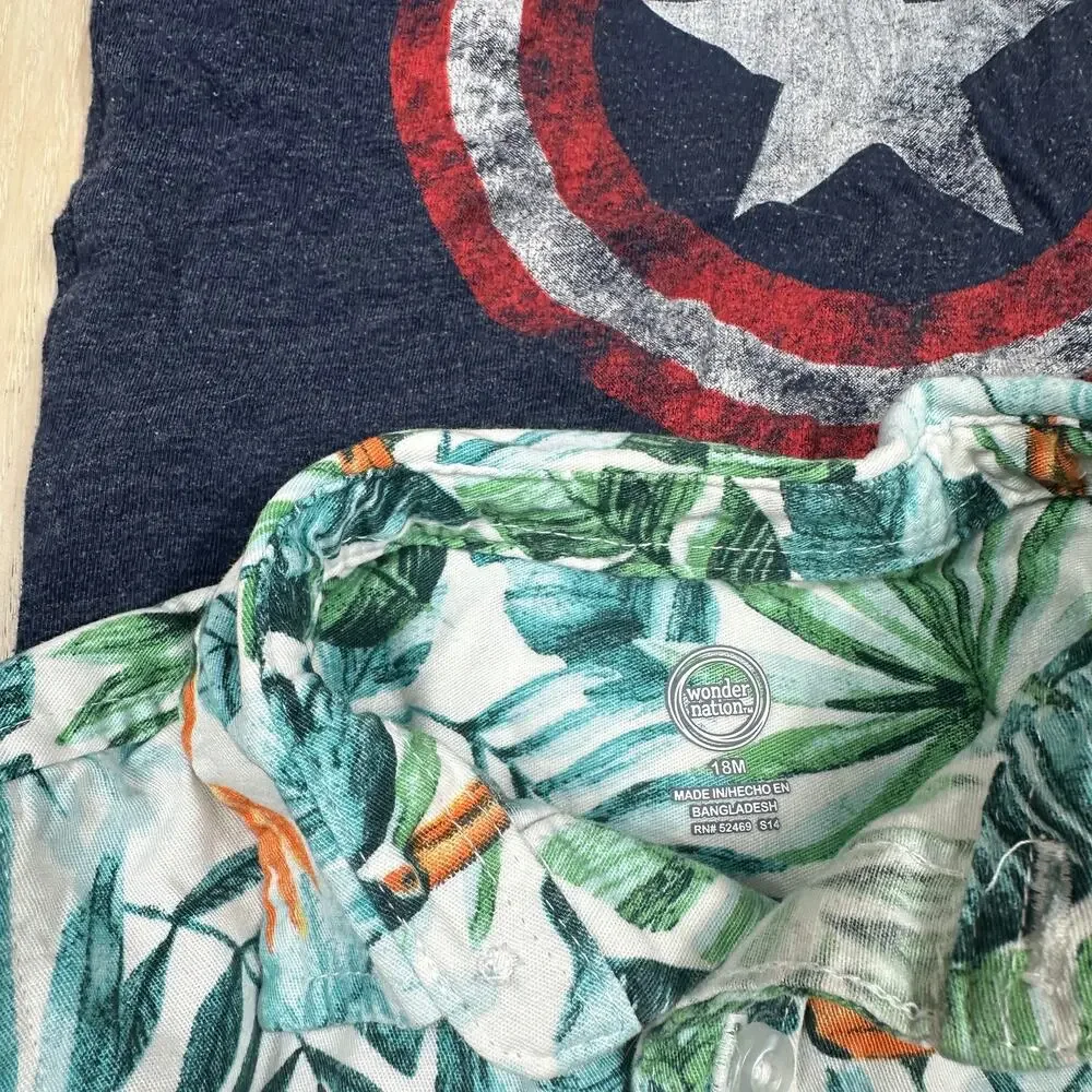 Baby Boy Lot 18M Wonder Nation Outfit Bibs Eating Captain America Shirt 10 Piece
